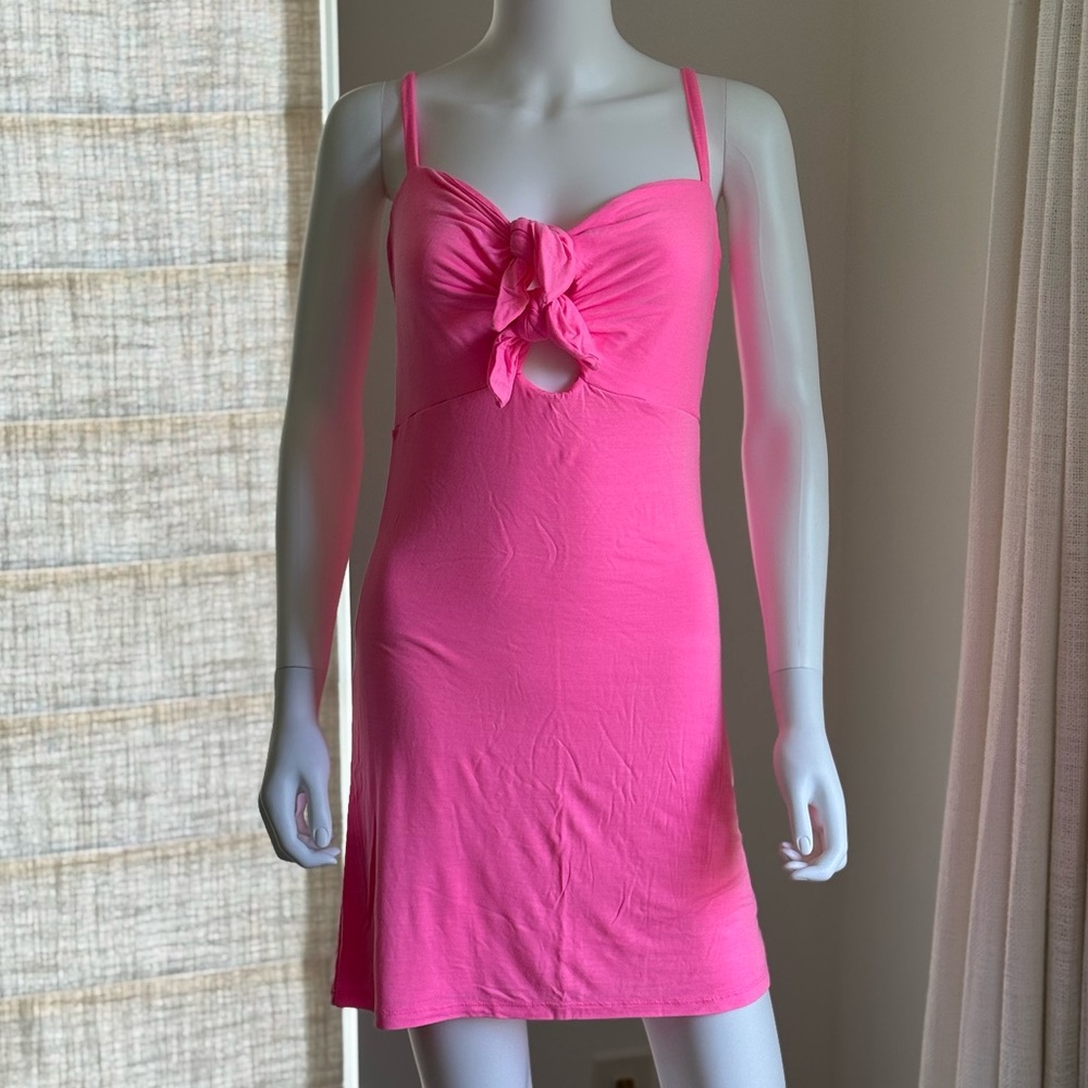 Feel The Piece Neon Pink Tie Front Mini Dress Size Small